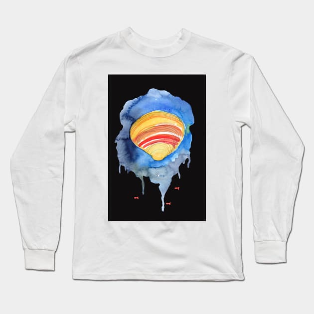 Seashell Watercolor Art with a black background Long Sleeve T-Shirt by Sandraartist